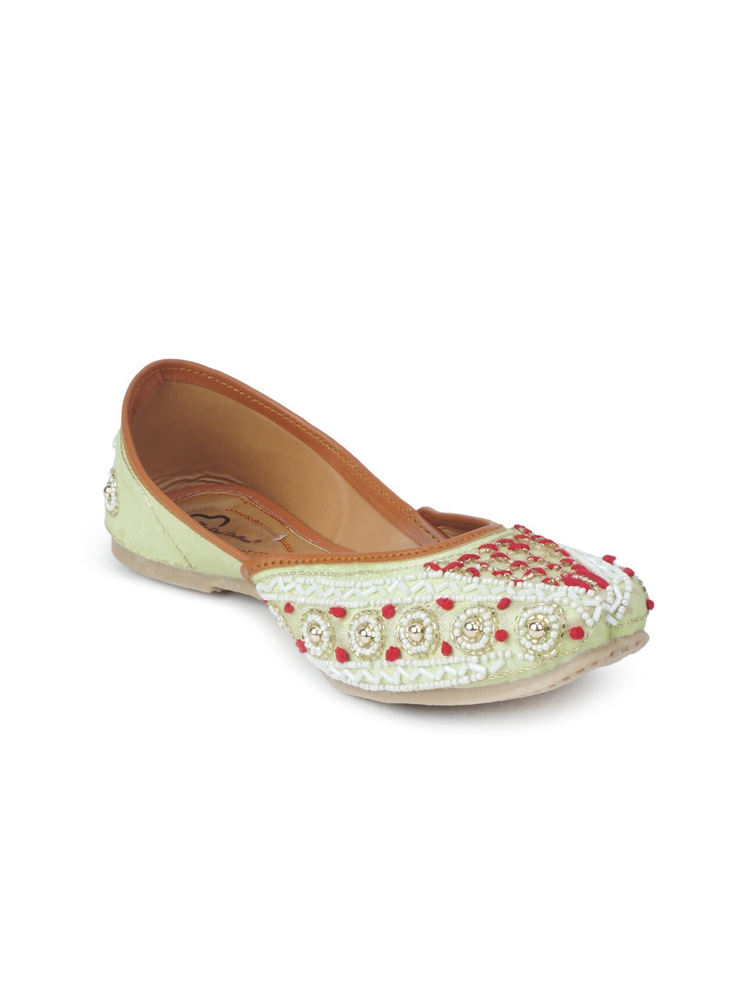

The Desi Dulhan Women Green & White Ethnic Embellished Mojaris
