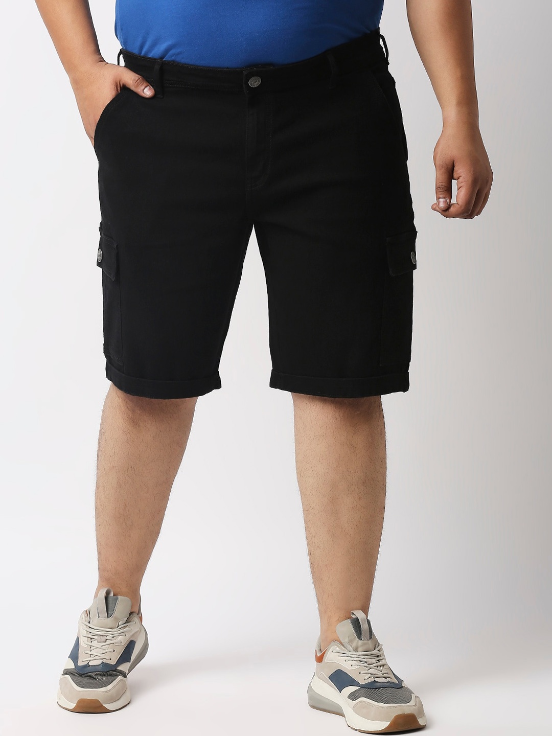 

Freeform by High Star Men Plus Size Black Slim Fit Denim Plus Size Cargo Shorts
