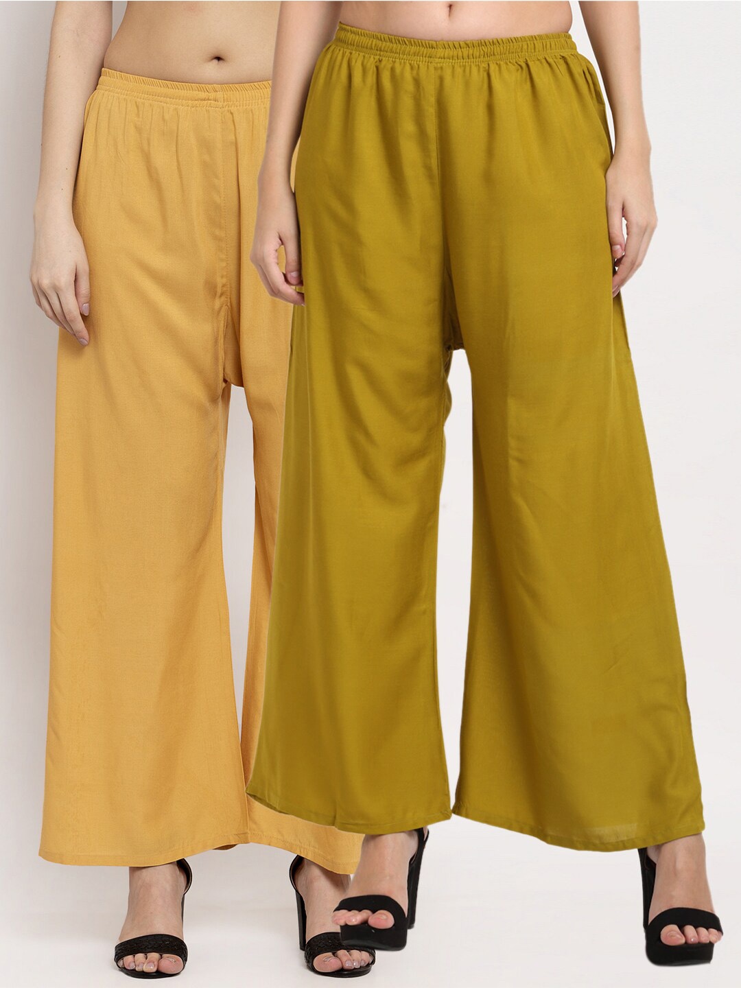 

Miaz Lifestyle Women Olive Green & Yellow Flared Knitted Palazzos Pack Of 2