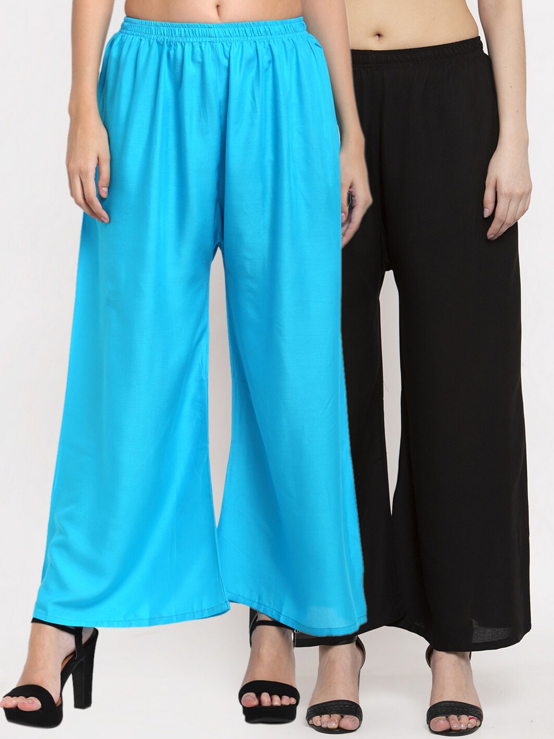 

Miaz Lifestyle Women Blue & Black Set Of 2 Flared Rayon Palazzos