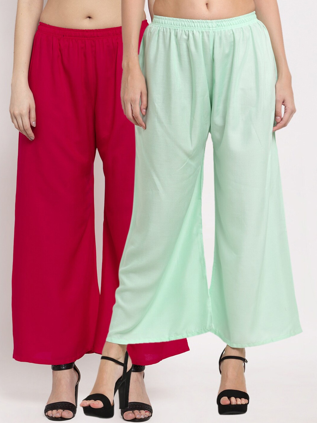 

Miaz Lifestyle Women Green & Fuchsia 2 Flared Knitted Palazzos