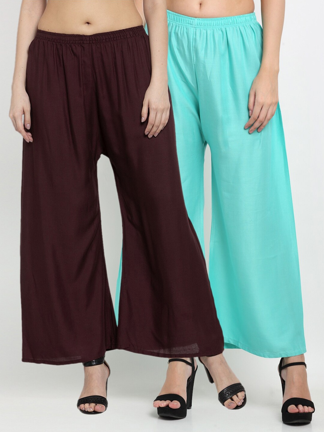 

Miaz Lifestyle Women Blue & Brown Set Of 2 Flared Ethnic Palazzos
