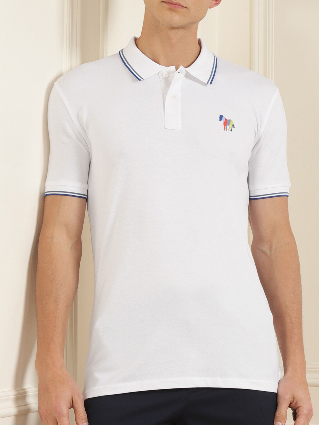

PS By Paul Smith Men White Polo Collar Organic Cotton T-shirt