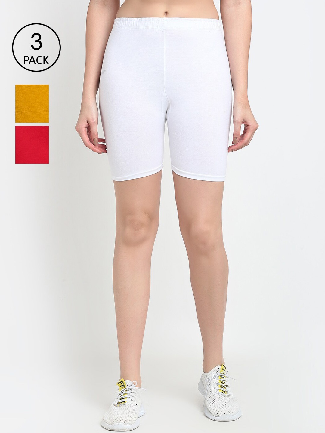 

Jinfo Women Pack Of 3 Solid Cycling Shorts, White