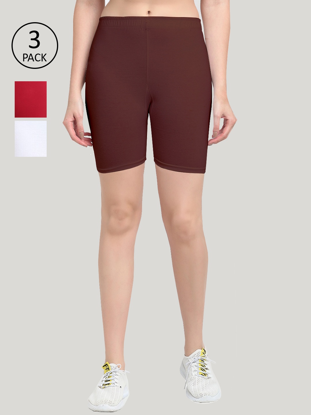 

Jinfo Women Pack of 3 Cycling Shorts, White