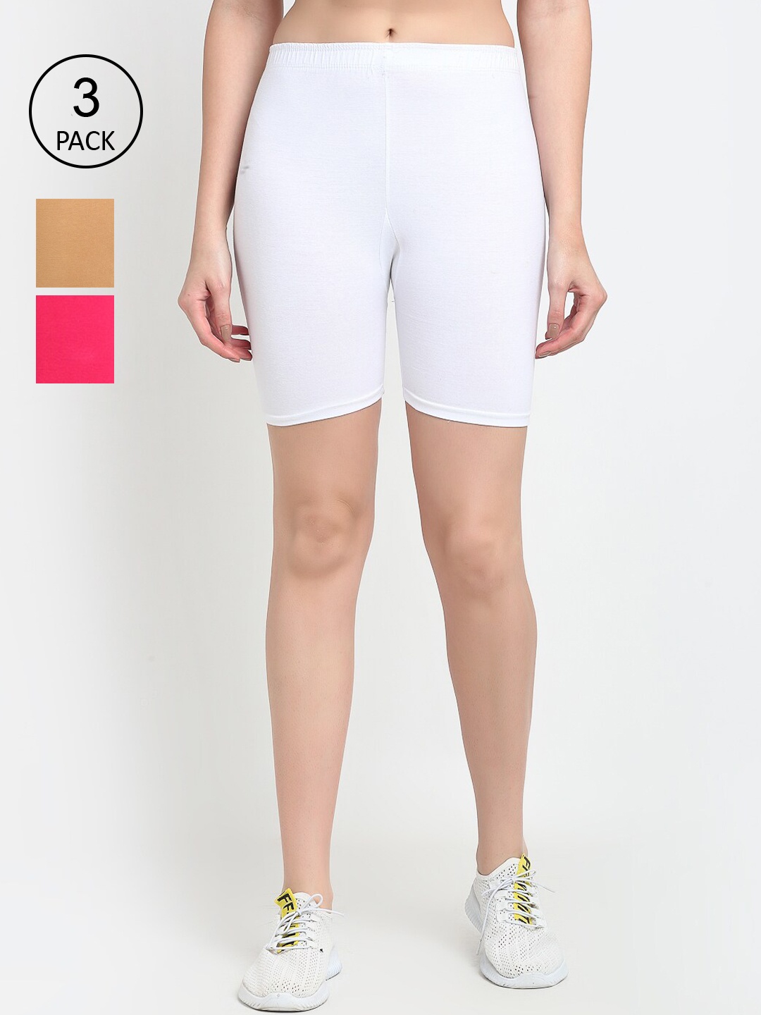 

Jinfo Women Pack of 3 Cycling Shorts, White