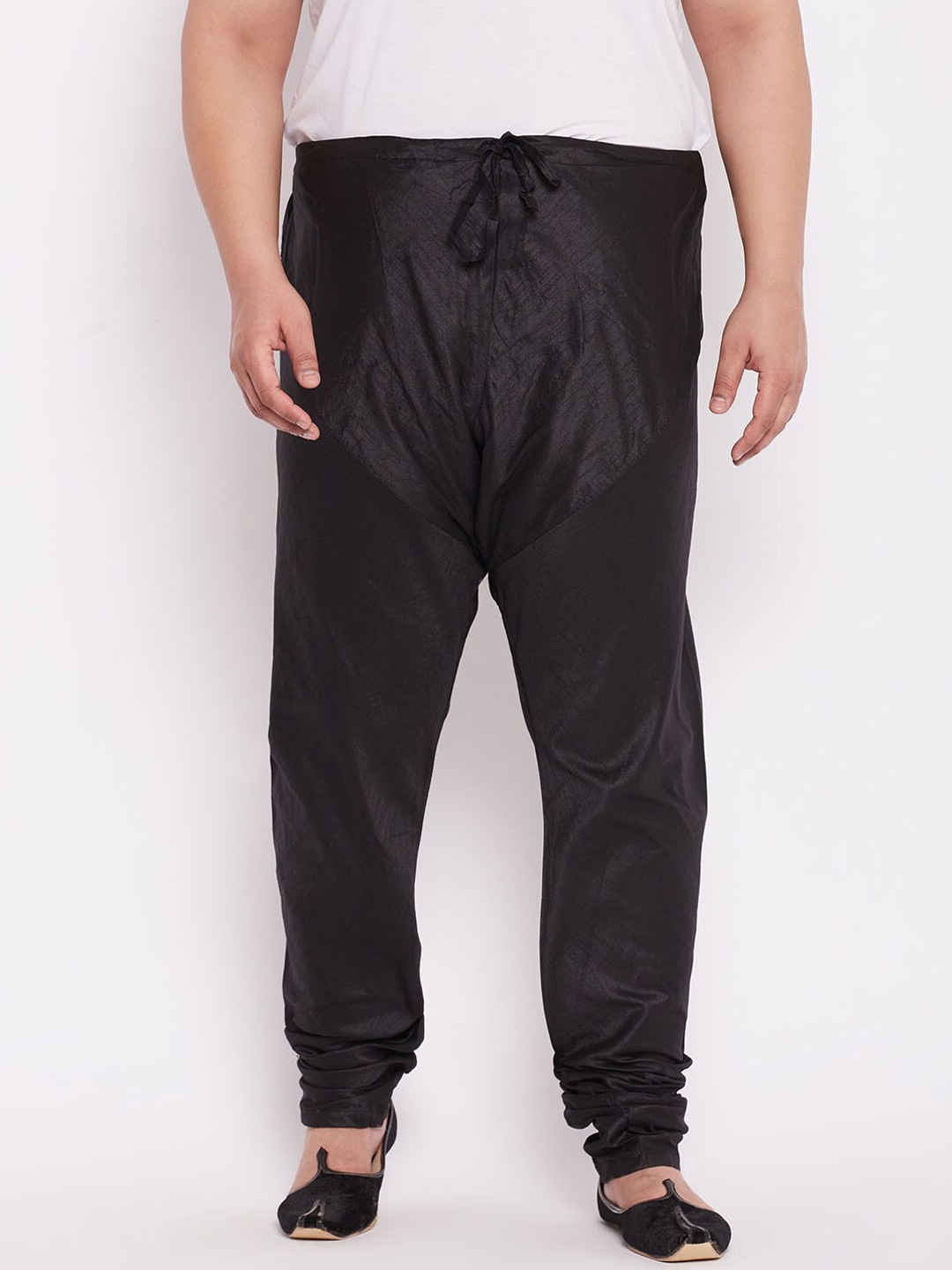 

VASTRAMAY PLUS Men Plus Size Black Solid Silk Blend Churidar
