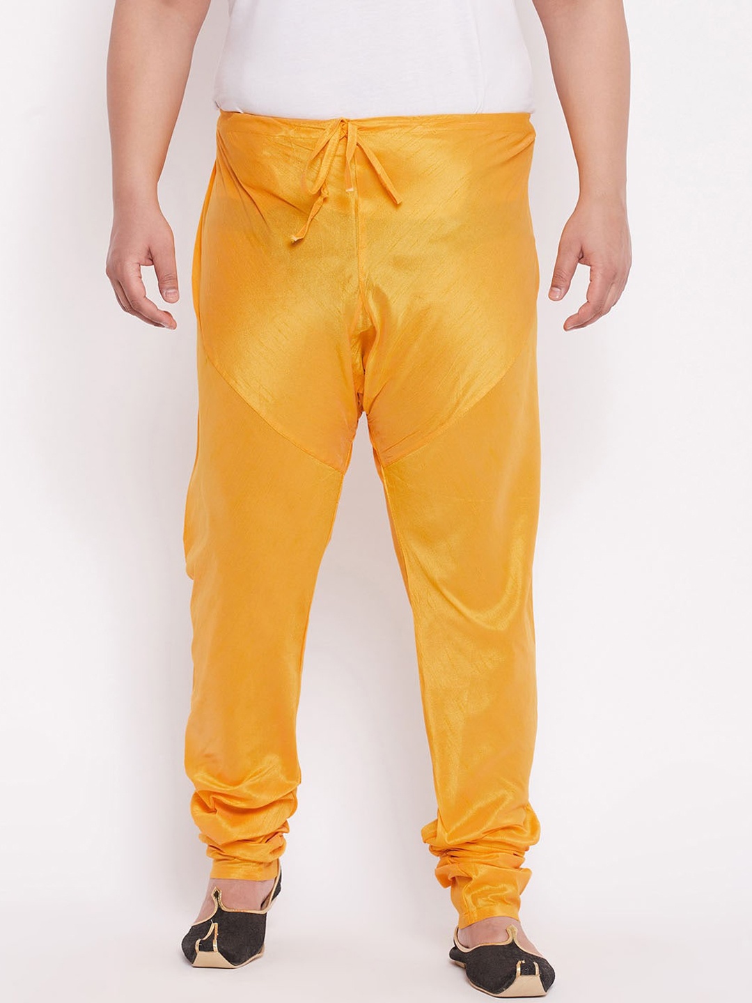 

VASTRAMAY Men Plus Size Yellow Silk Blend Churidar