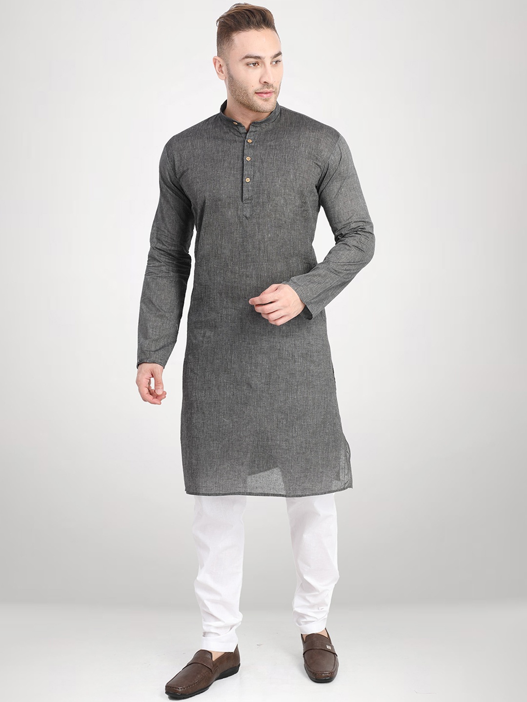 

RG DESIGNERS Men Grey & White Straight Kurta with Pyjamas