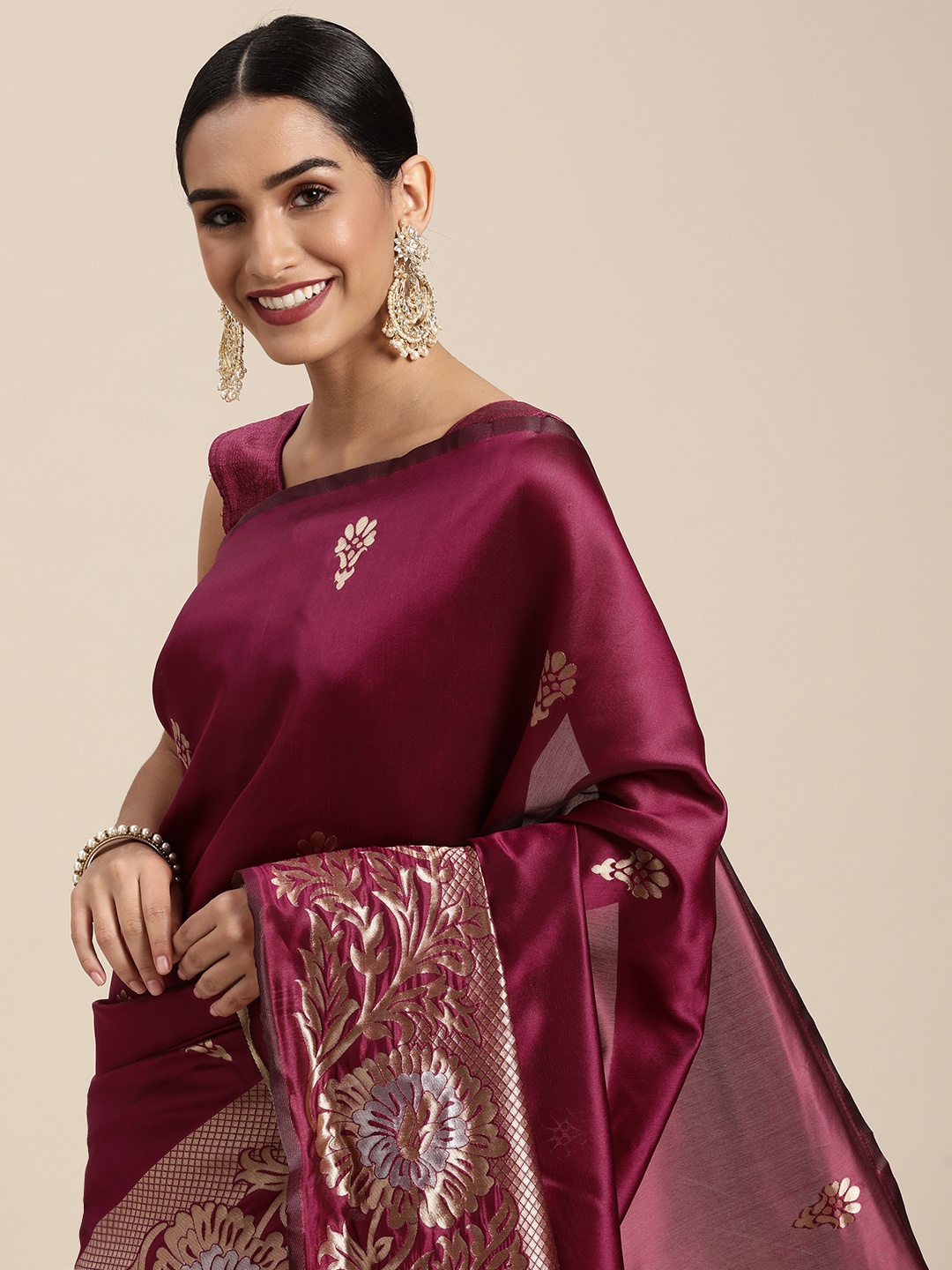 

Shaily Maroon Woven Design Saree