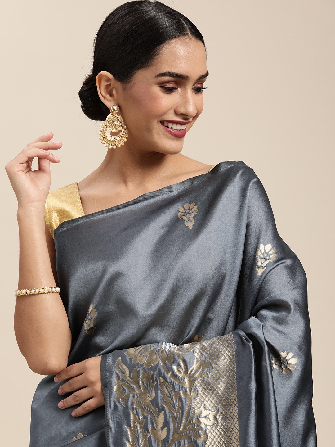 

Shaily Charcoal Grey Woven Design Saree