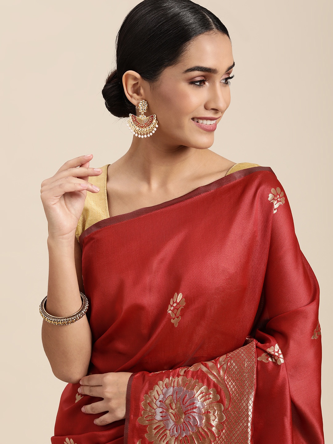 

Shaily Maroon Woven Design Saree