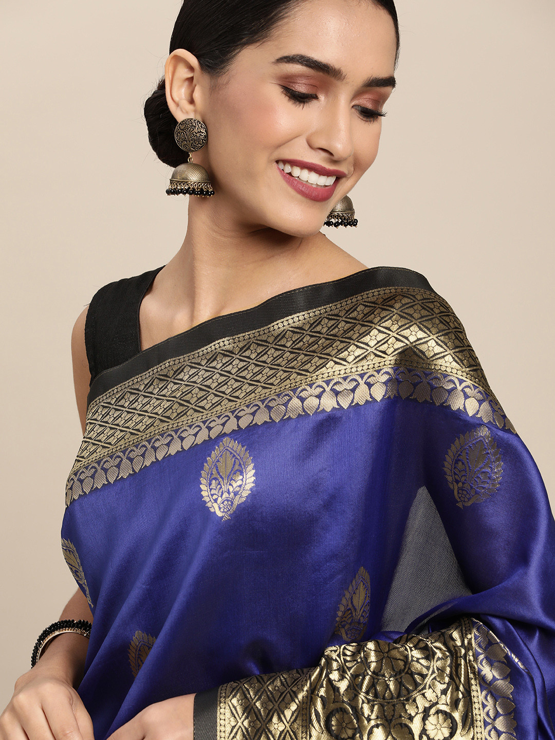 

Shaily Navy Blue Woven Design Saree