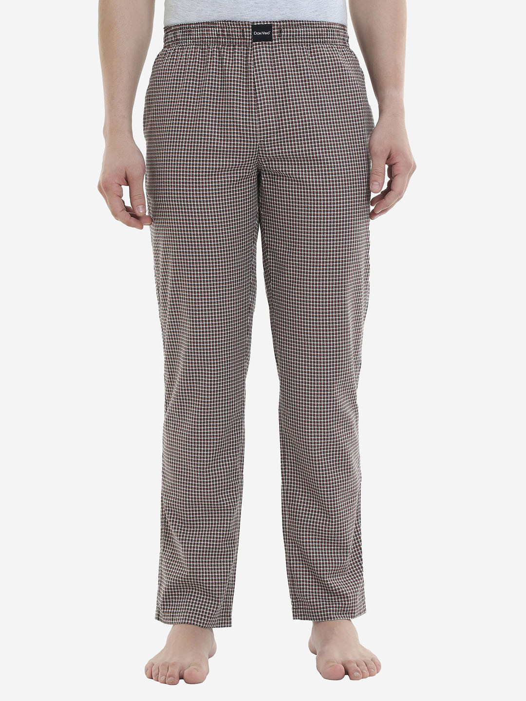 

DON VINO Men Beige & Brown Micro Checks Printed Cotton Lounge Pant