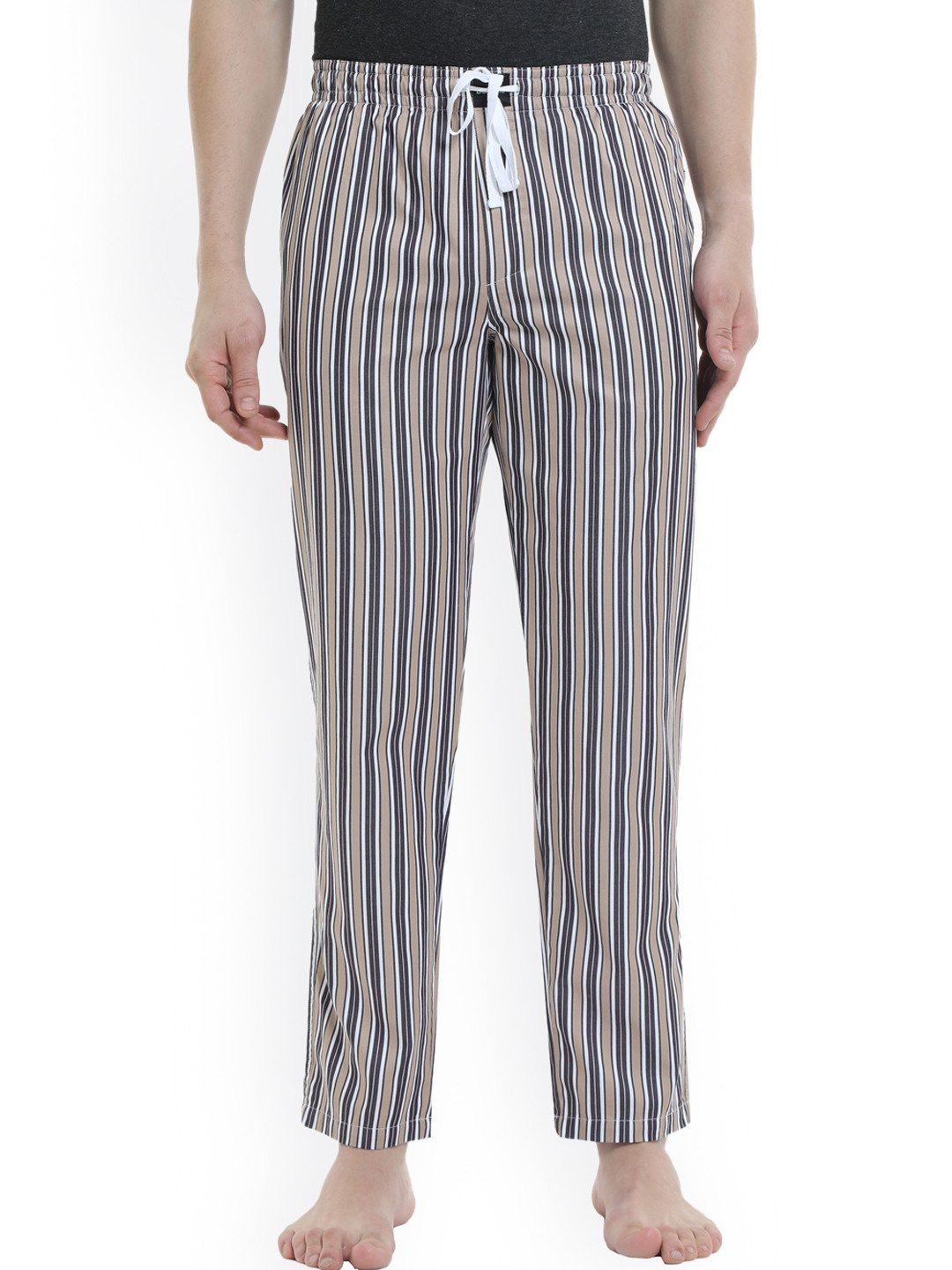 

DON VINO Men Beige & White Striped Mid Rise Cotton Lounge Pants