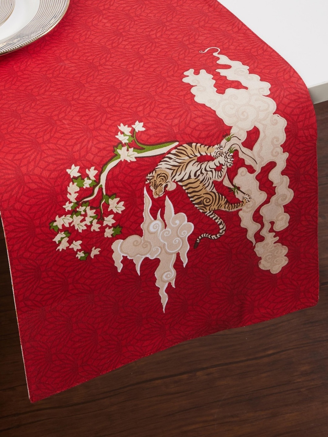 

Home Centre Red Printed Pure Cotton Reversible Table Runner