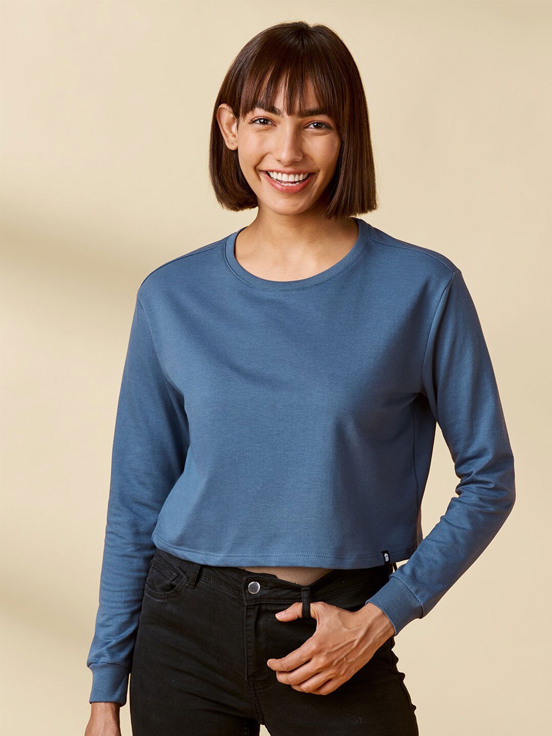 

The Souled Store Women Blue Loose Cropped Oversized T-shirt