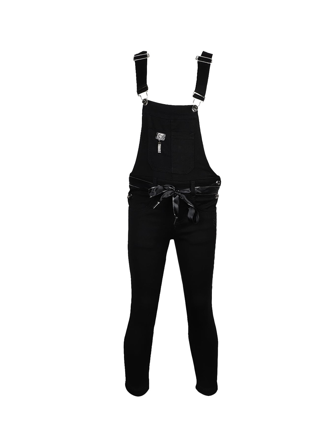 

V-Mart Girls Black Solid Cotton Denim Dungarees