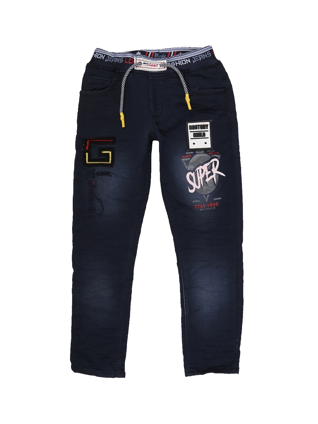 

V-Mart Boys Navy Blue Classic Printed Light Fade Cotton Jeans