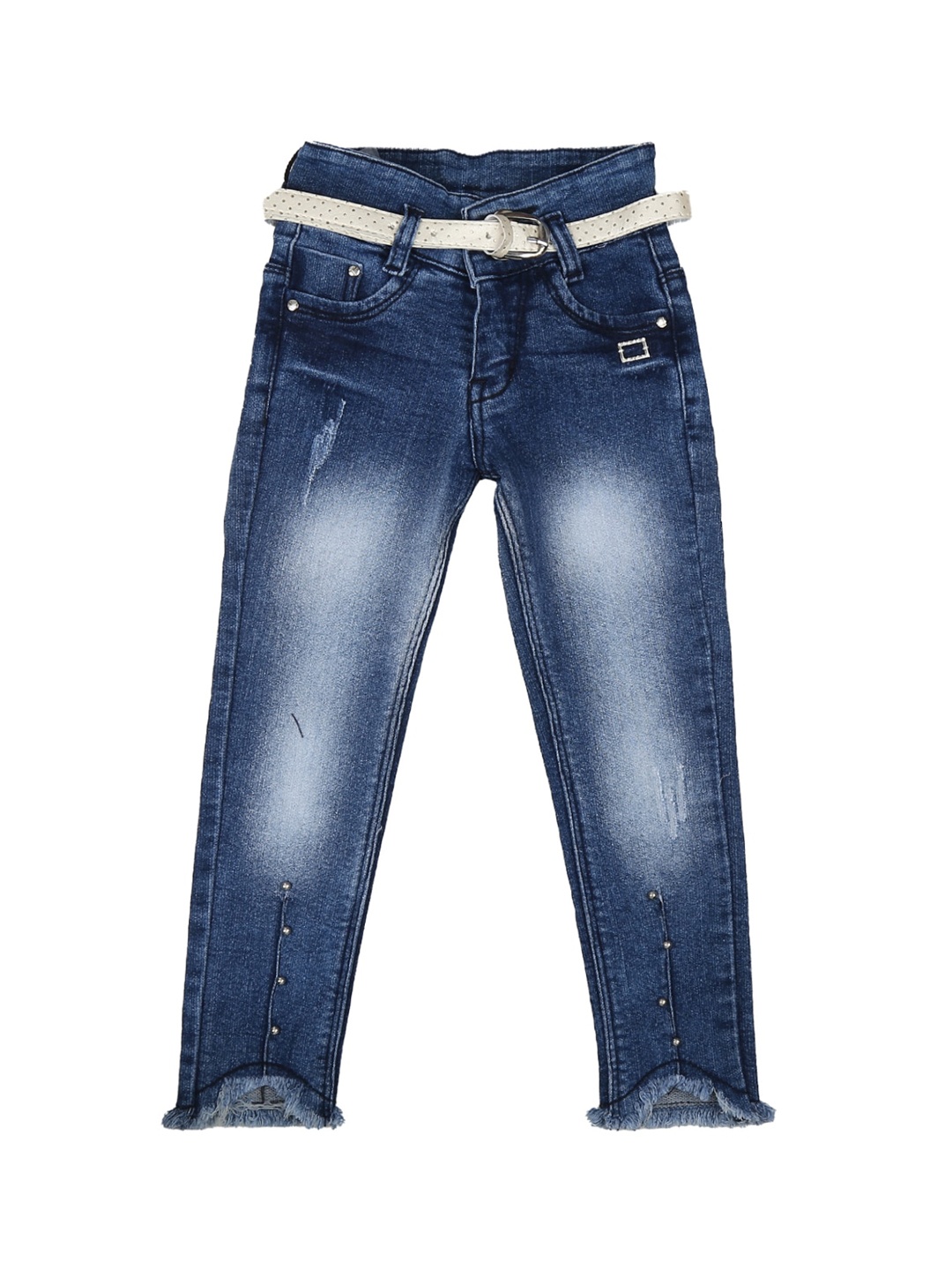 

V-Mart Girls Blue Classic Slim Fit High-Rise Low Distress Heavy Fade Jeans