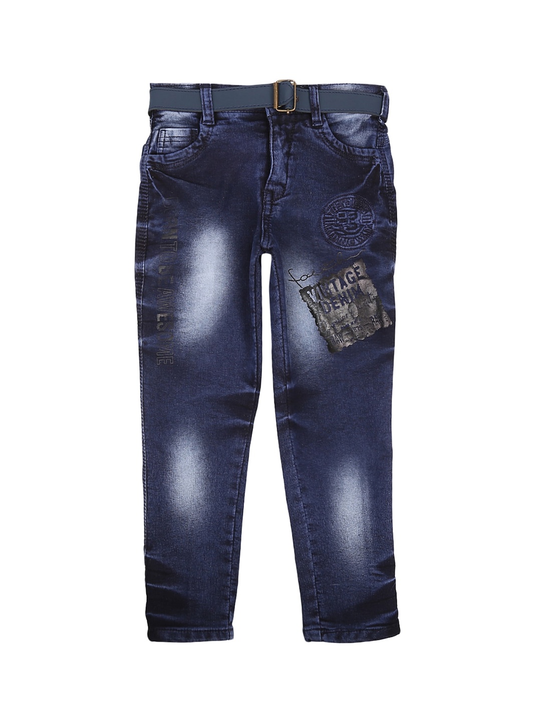 

V-Mart Boys Blue Classic Printed Heavy Fade Jeans