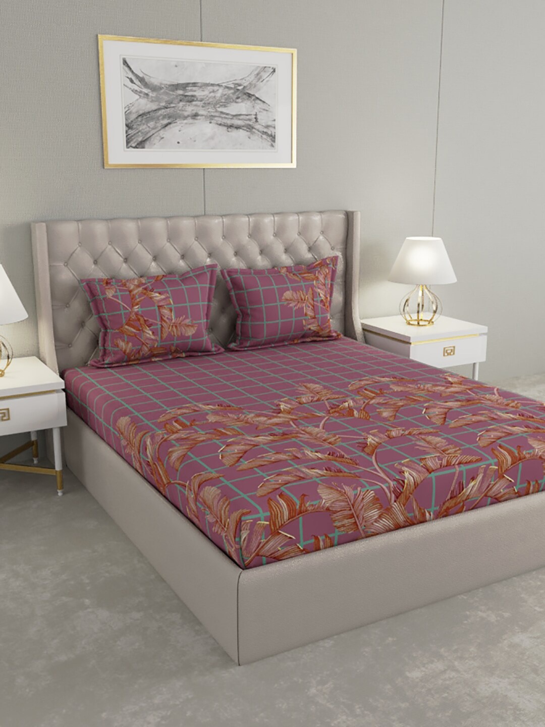 

Raymond Home Maroon & Brown Geometric 200 TC King Bedsheet with 2 Pillow Covers