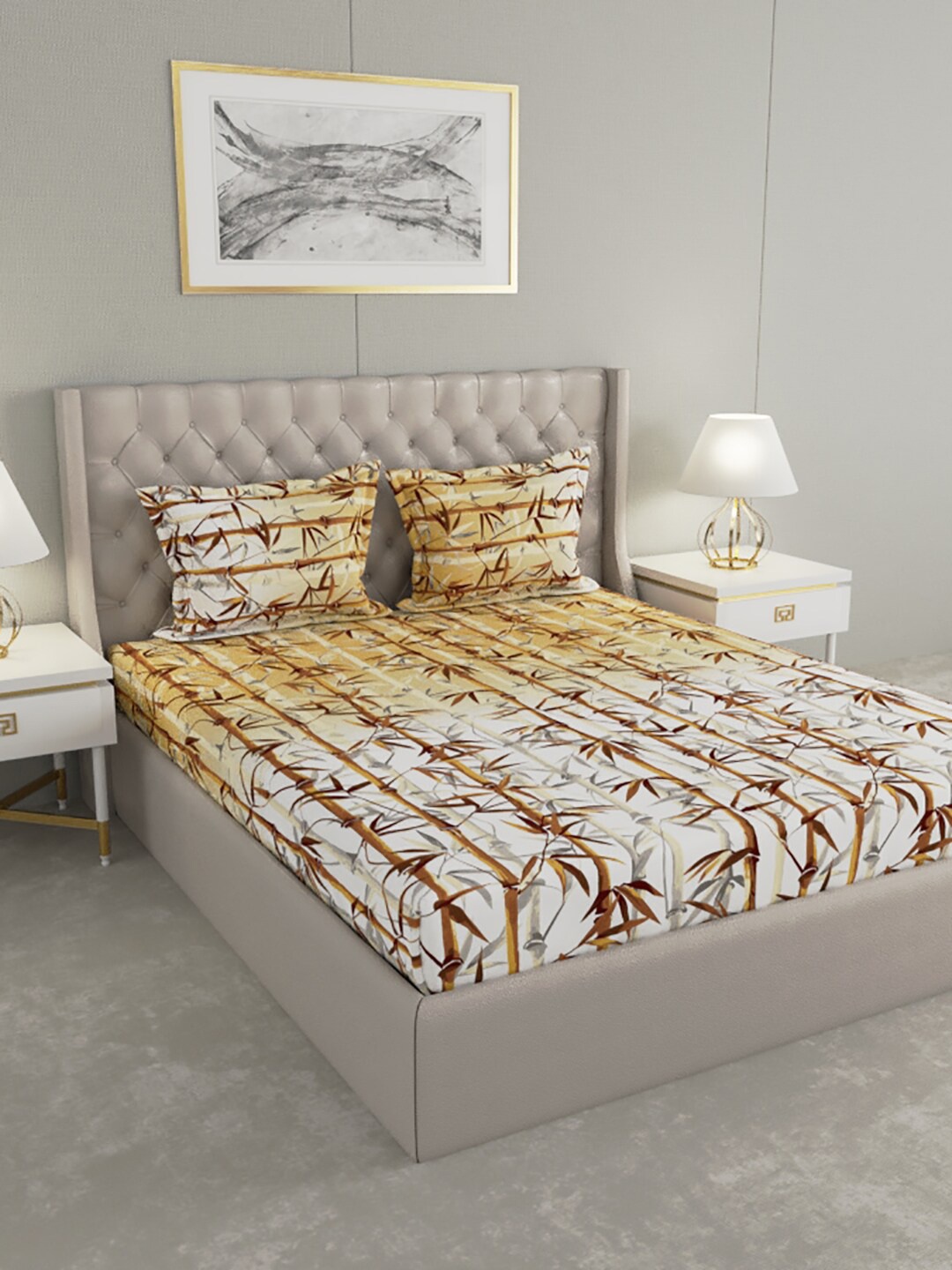 

Raymond Home White & Brown Floral 200 TC King Bedsheet with 2 Pillow Covers
