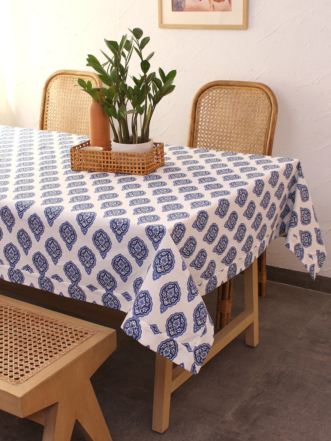 

House This Blue & White Printed Cotton Table Cloth