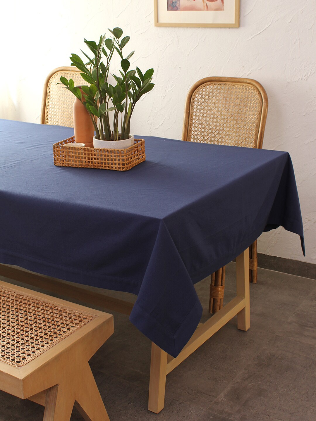 

House This Blue Solid Rectangular 6 Seater Pure Cotton Table Cloth