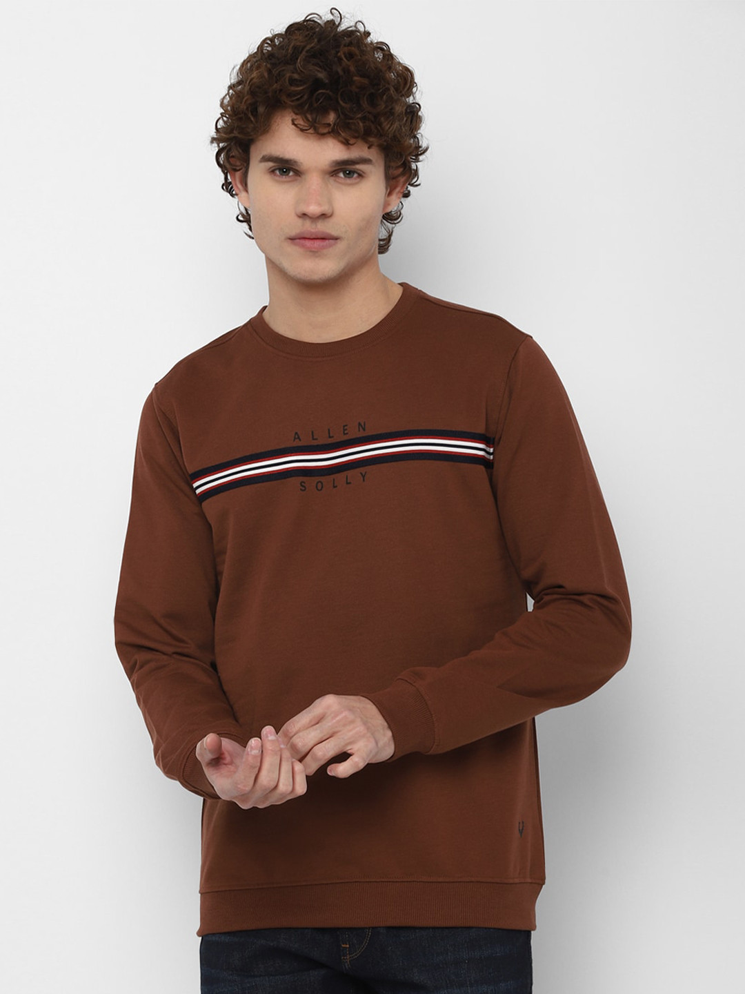 

Allen Solly Men Brown Solid Cotton Sweatshirt