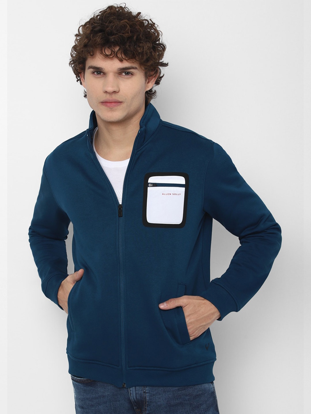 

Allen Solly Men Blue Front-Open Pure Cotton Sweatshirt