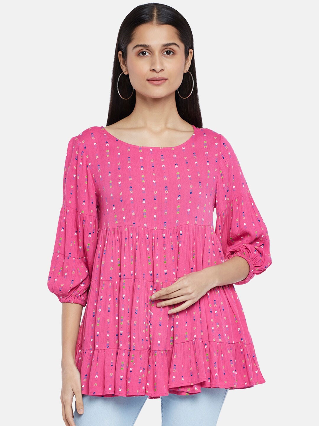 

People Pink Geometric Print Crepe Top