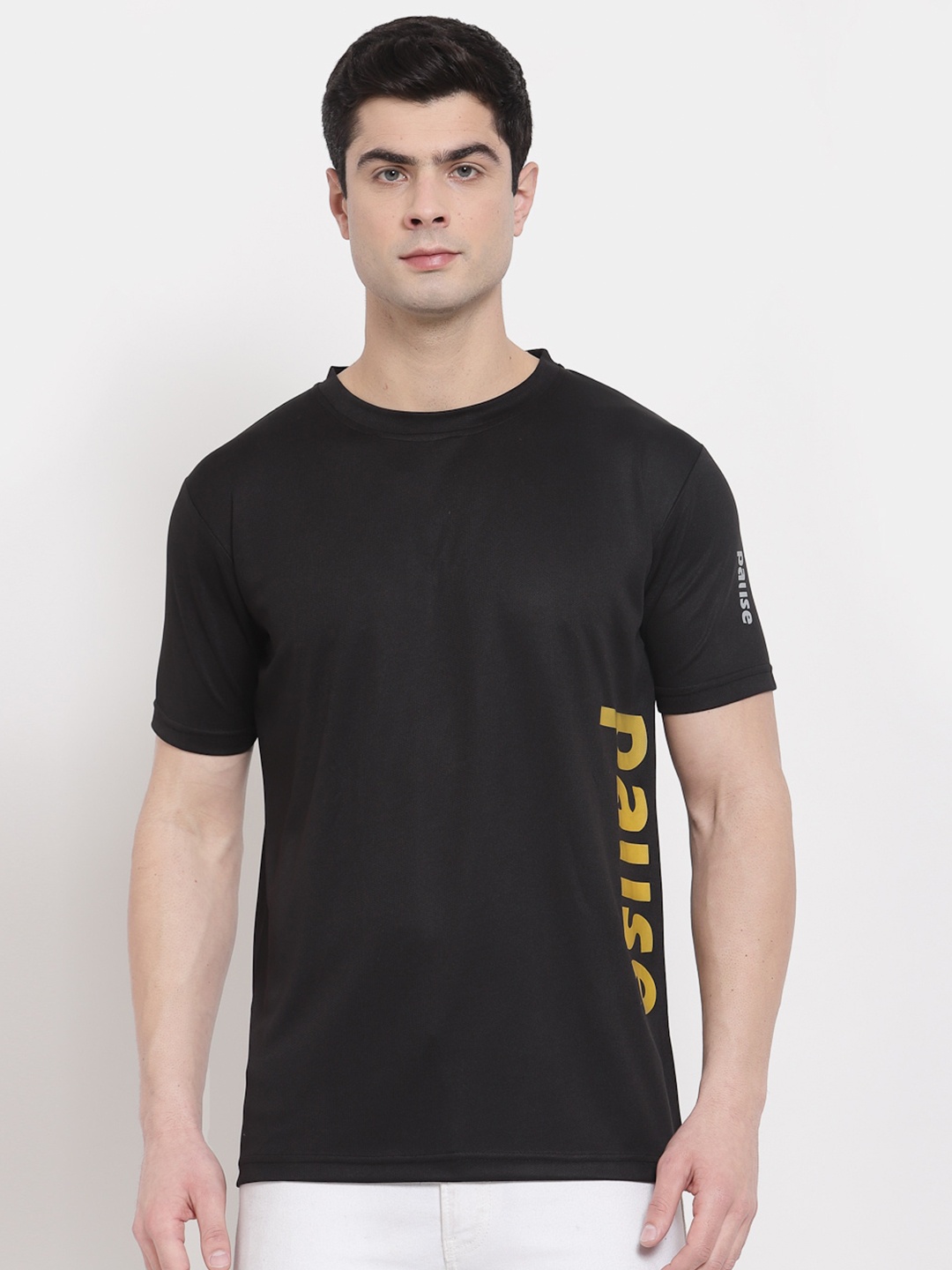 

PAUSE SPORT Men Black Typography Printed Antimicrobial Slim Fit Outdoor T-shirt