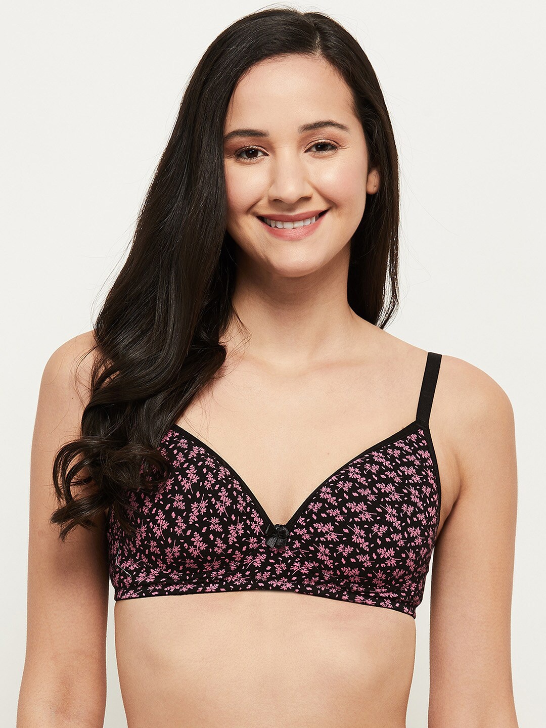 

max Black & Pink Floral Bra Lightly Padded