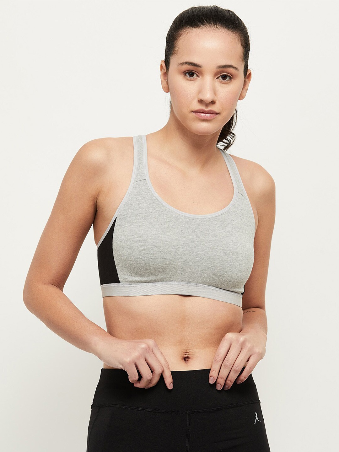 

max Grey & Black Colourblocked Sports Bra Lightly Padded