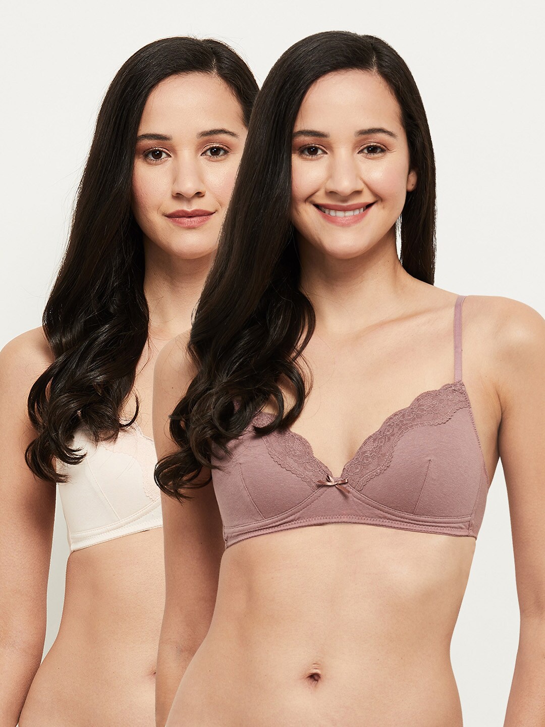 

max Set of 2 Cream-Coloured & Brown Bra - Lightly Padded