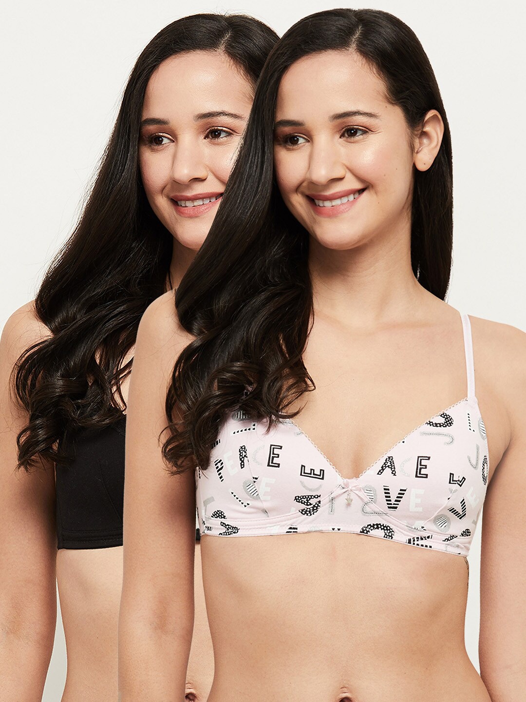 

max Pink & Black Pack of 2 Printed Lightly Padded Bra