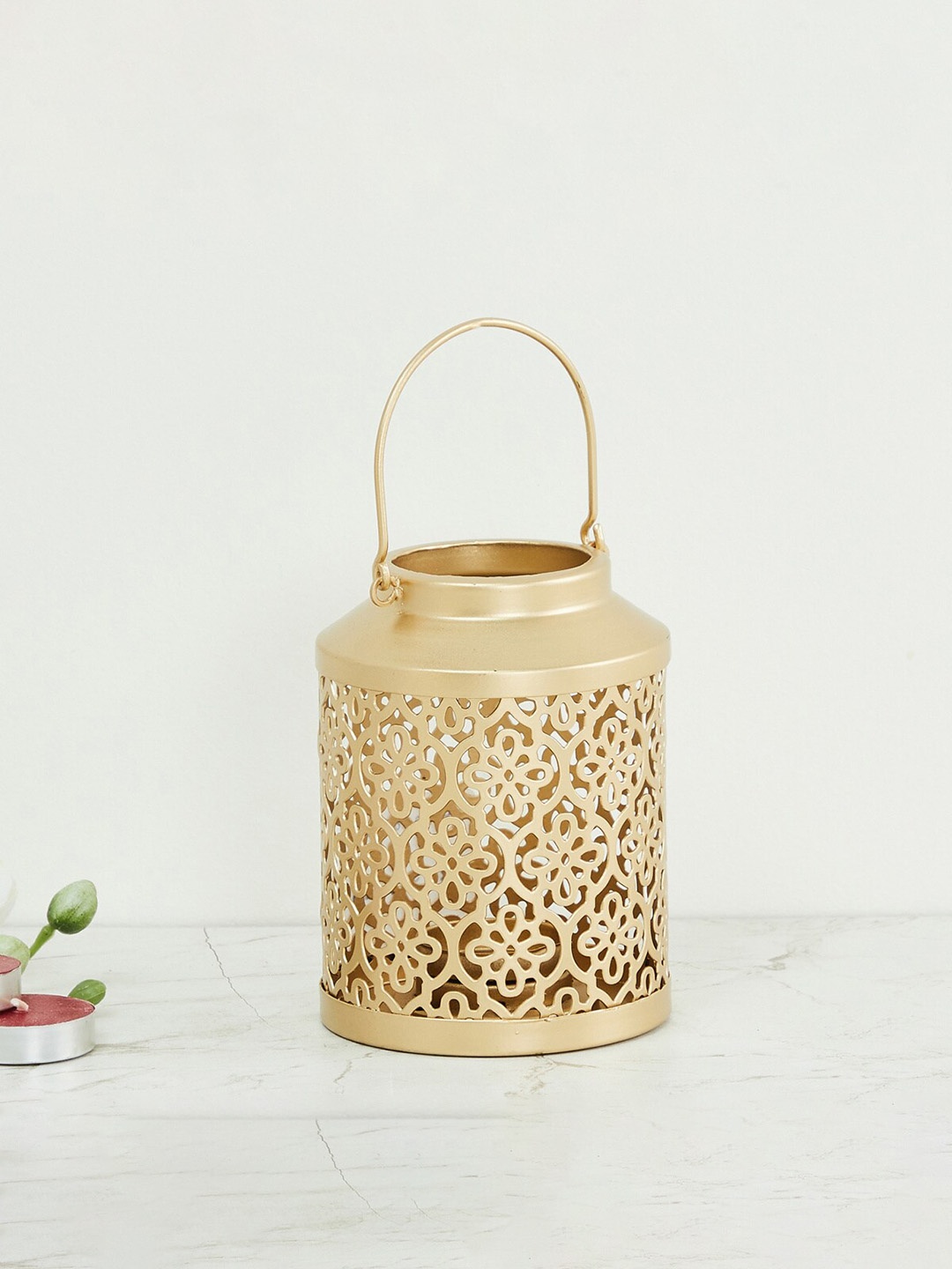 

Home Centre Gold-Toned Textured Helios Baroque Carved Metal Candle Holder