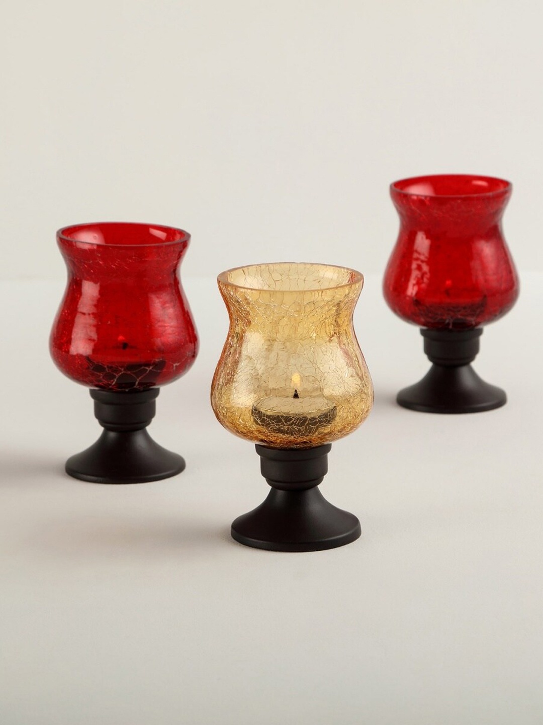 

Home Centre Set Of 3 Crackle Patterned Glass Candle Holders, Multi