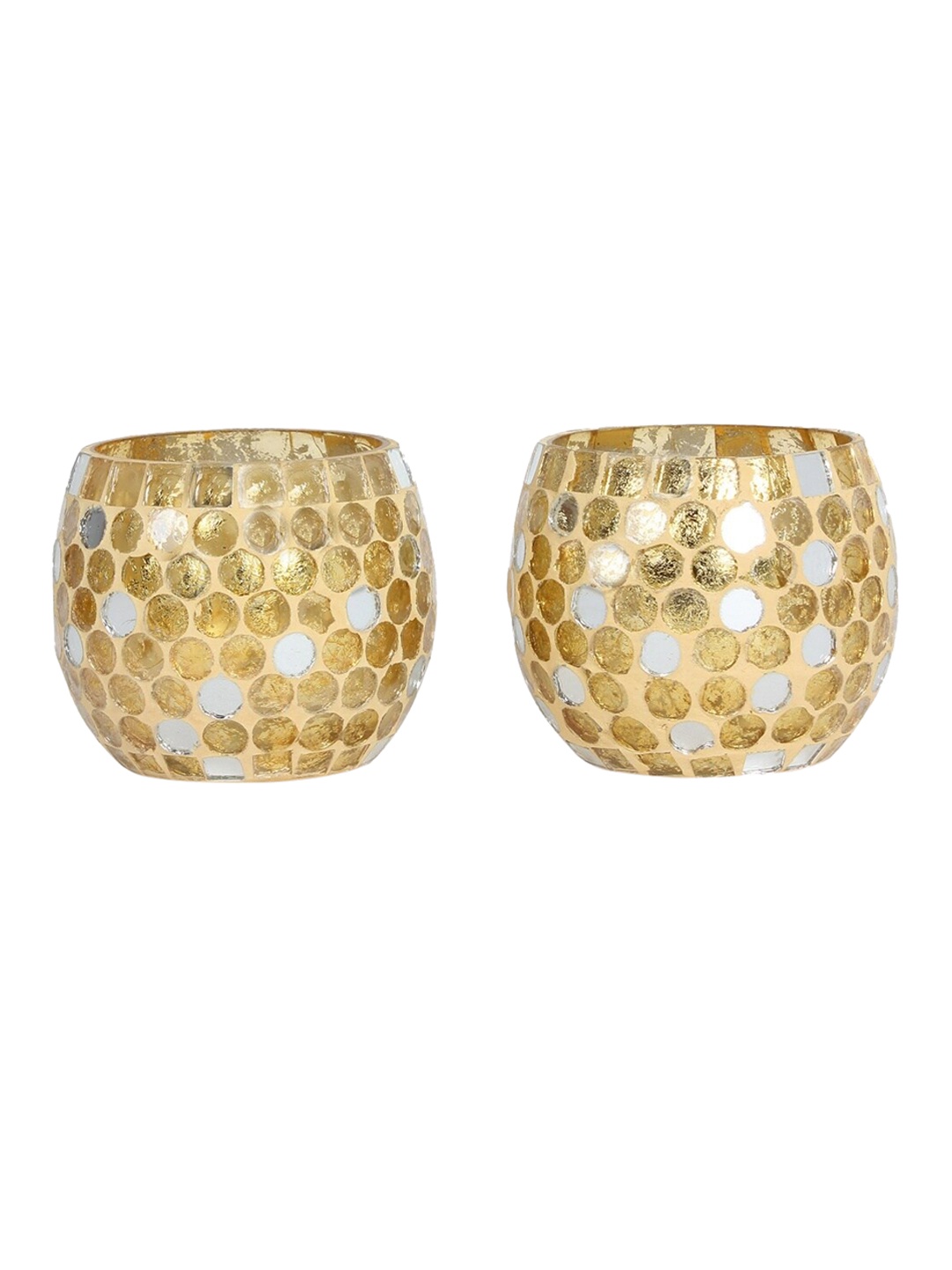

Home Centre Set of 2 Gold-Toned & White Tea Light Votive Candle Holders