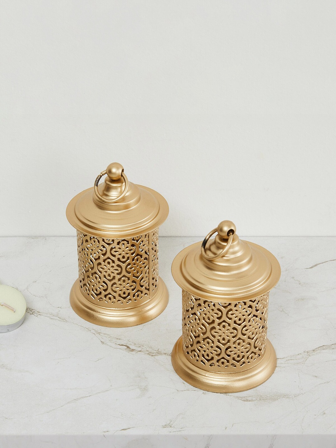 

Home Centre Set of 2 Gold-Toned Metal Helios Cutwork T-light Candle Holders