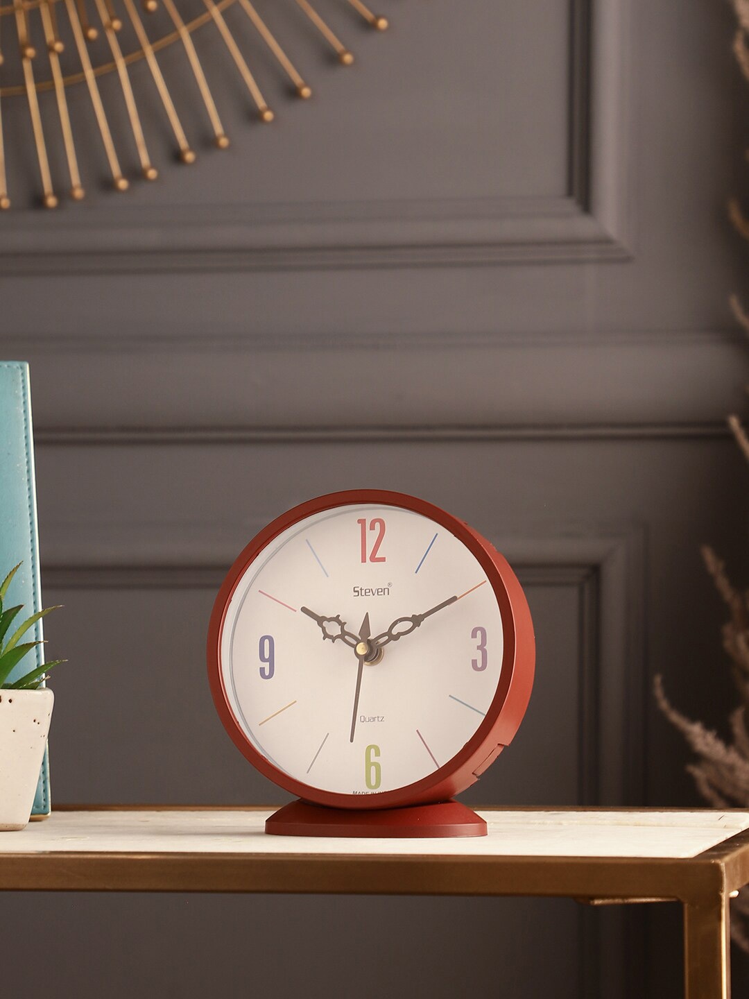 EXIM DECOR Brown Analog Dial Mini Plastic Table Clock