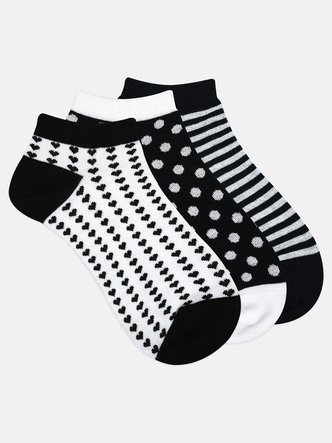 DressBerry Women Set of 3 Assorted Patterned Socks, Black