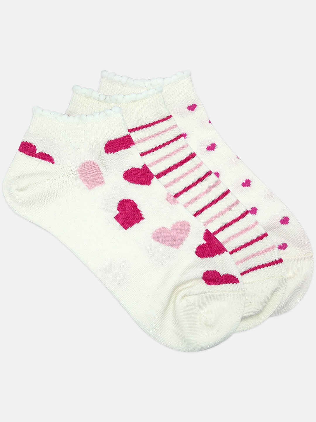 

DressBerry Pack of 3 Cream-Coloured & Pink Patterned Ankle Length Socks