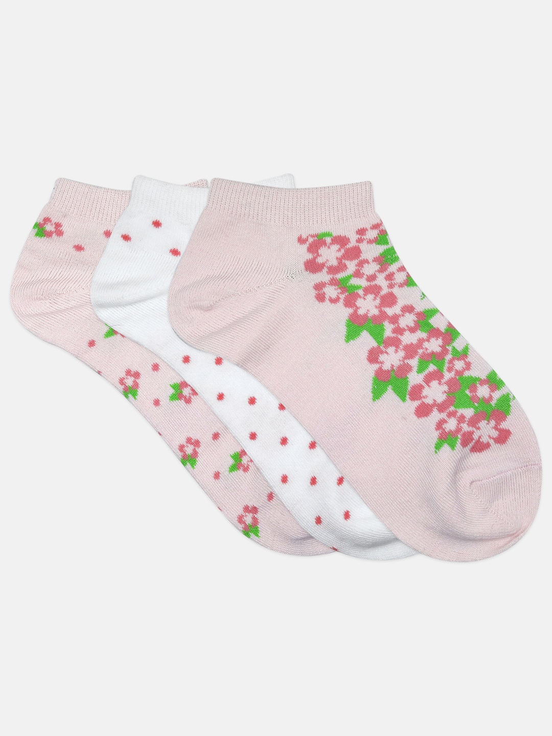 

DressBerry Women Set of 3 Pink & White Patterned Ankle Length Socks