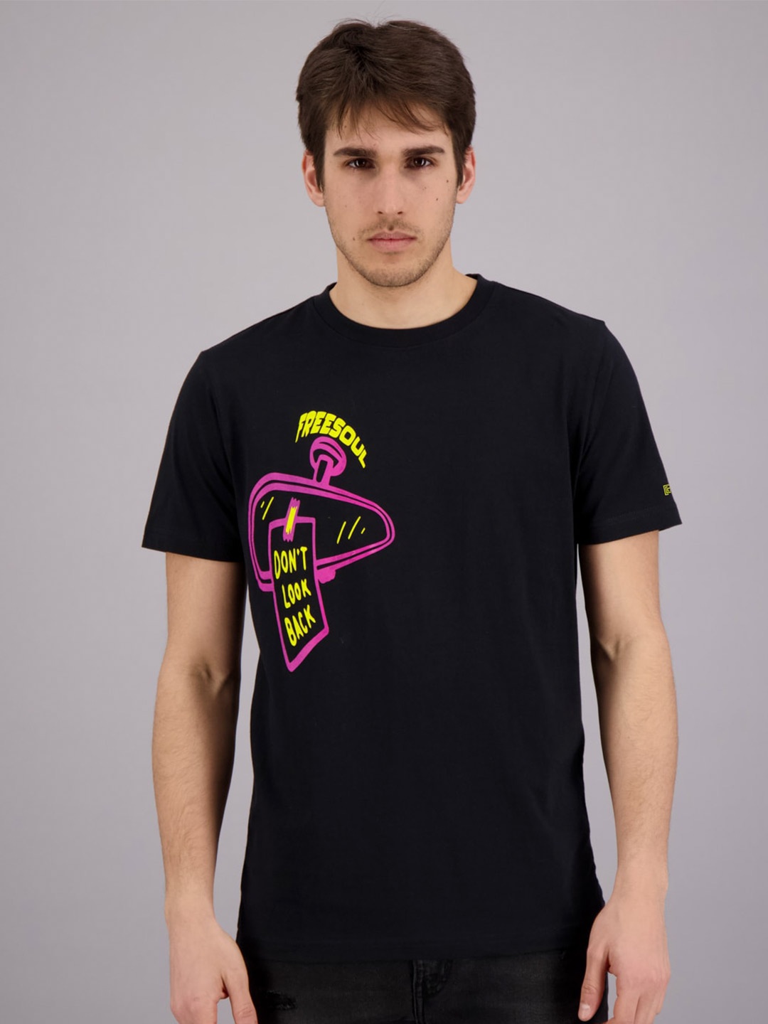 

FREESOUL Men Black Printed Cotton T-shirt