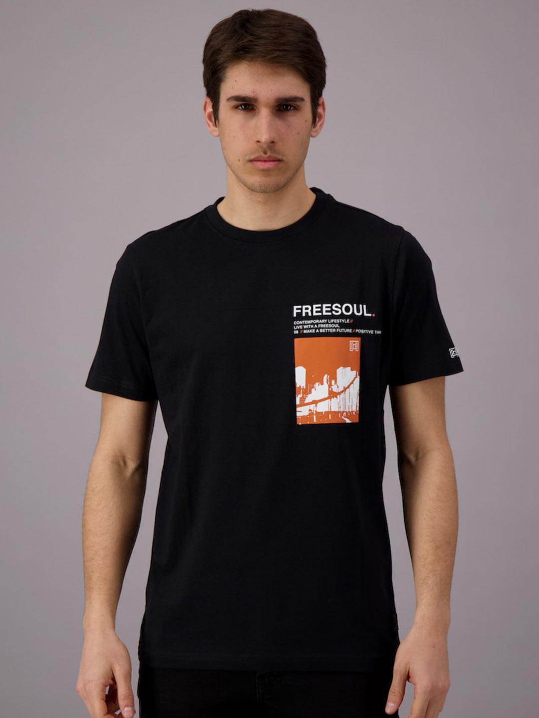 

FREESOUL Men Black Printed T-shirt