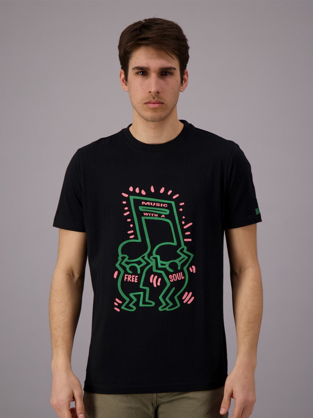 

FREESOUL Men Black Printed Pure Cotton T-shirt