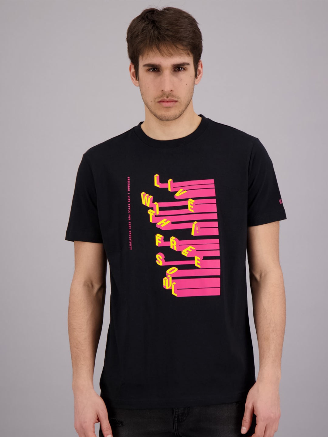

FREESOUL Men Black Printed Pure Cotton T-shirt
