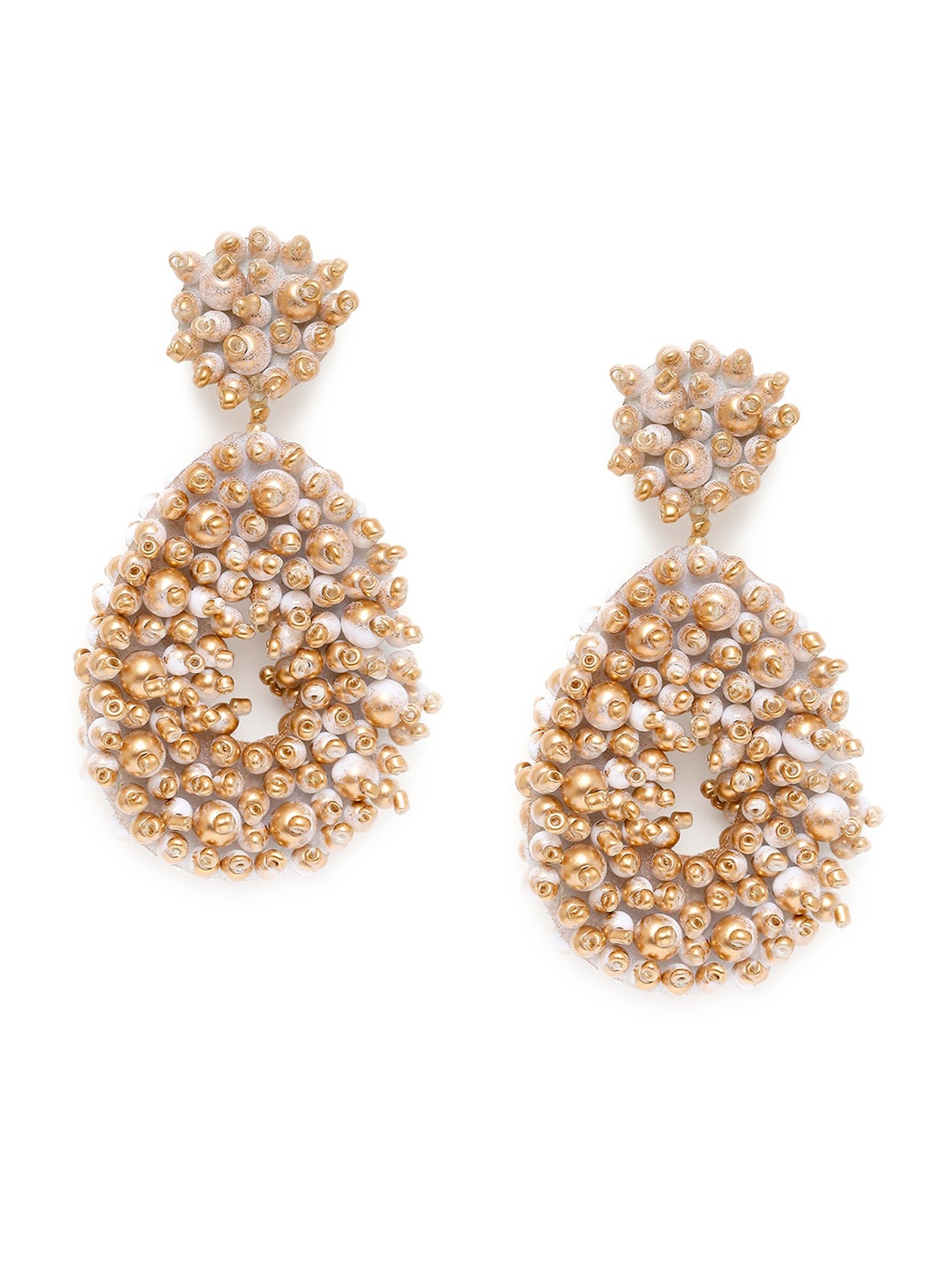 

Blisscovered White & Gold-Toned Tear Drop Shaped Pearls Studded Drop Earrings